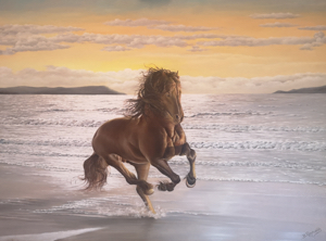 horse-on-beach, horse-pembrokeshire, biljana-reynolds, oil-painting, horse-oil-painting