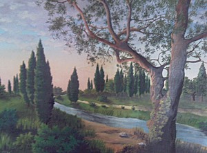 olive-tree-on-riverbank, biljana-reynolds, oil painting, artist, realism, realsitic painter, pencil drawing