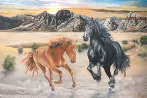 horses-in-the-desert, biljana-reynolds, oil painting, artist, realism