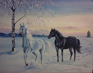 horses-on-the-snow, biljana-reynolds, oil painting, artist, realism