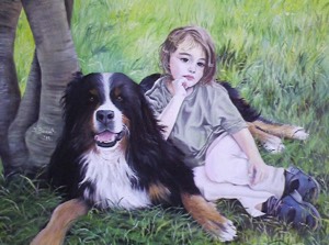 little-girl-with-her-dog, biljana-reynolds, oil painting, artist, realism