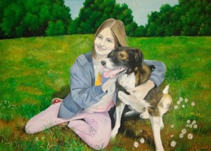 girl-with-dog, biljana-reynolds, oil painting, artist, realism