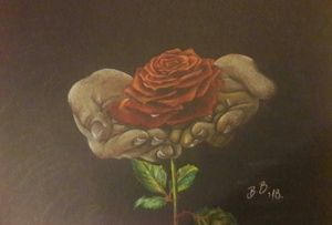 hands-holding-a-rose, biljana-reynolds, oil painting, artist, realism