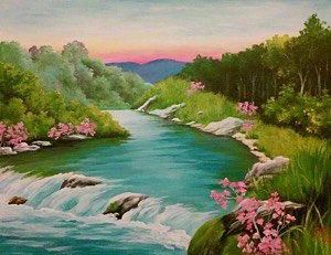 sunrise-on-the-river-vrabas, biljana-reynolds, oil painting, artist, realism