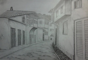 dzinina-street-sarajevo, biljana-reynolds, pencil drawing, artist, realism