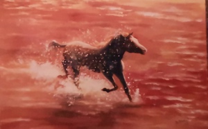 horse-on-the-lake-at-dusk, biljana-reynolds, oil painting, artist, realism