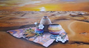 indian-blanket-on-the-sand, biljana-reynolds, oil painting, artist, realism
