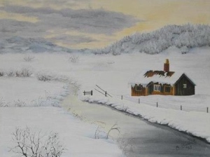winter-morning-in-the-village, biljana-reynolds, oil painting, artist, realism